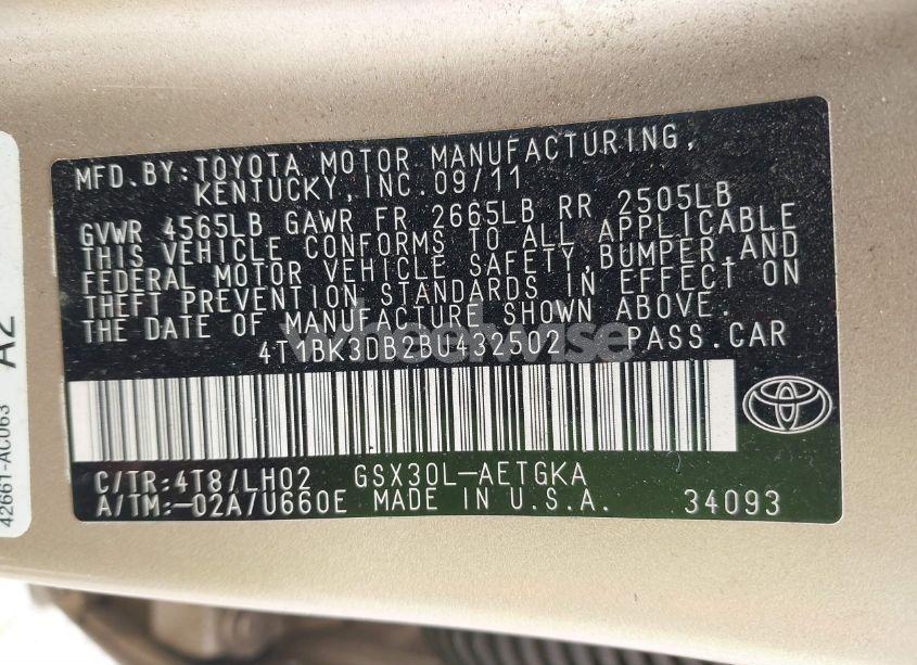 Photo 9 of 2011 Toyota Avalon (VIN 4T1BK3DB2BU432502)