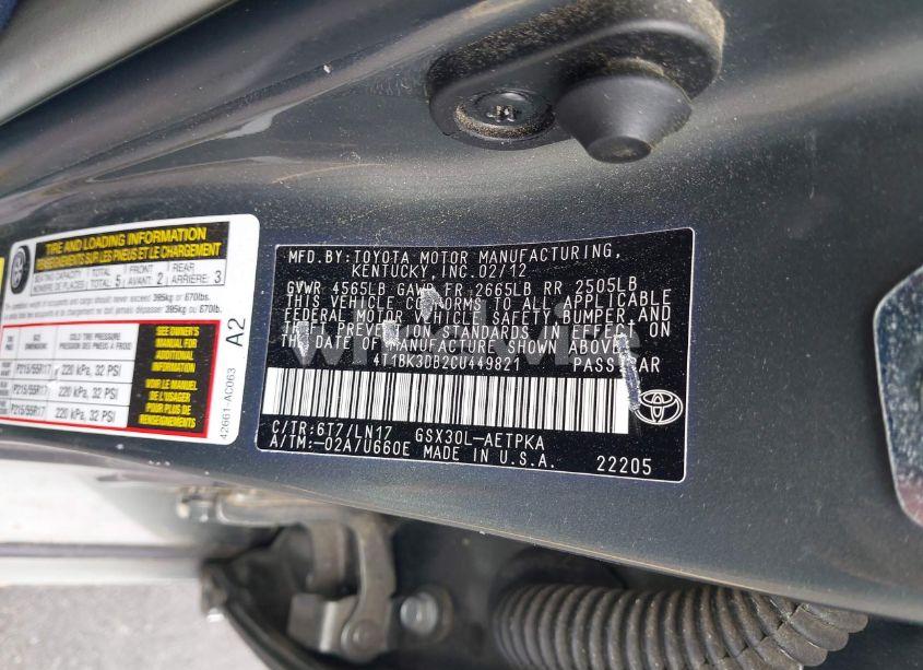 Photo 9 of 2012 Toyota Avalon LIMITED (VIN 4T1BK3DB2CU449821)