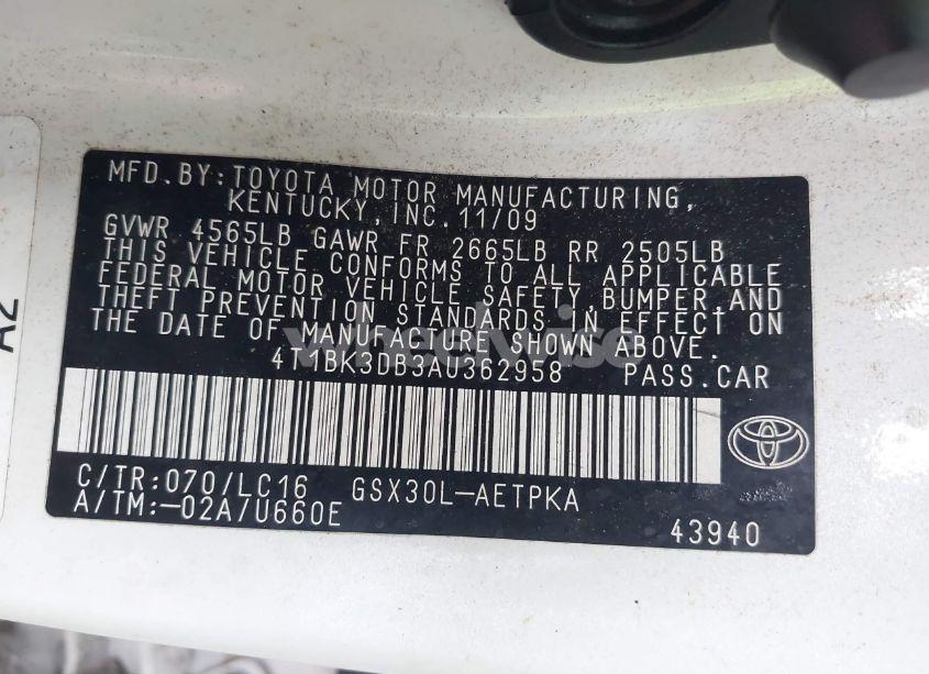 Photo 9 of 2010 Toyota Avalon LIMITED (VIN 4T1BK3DB3AU362958)