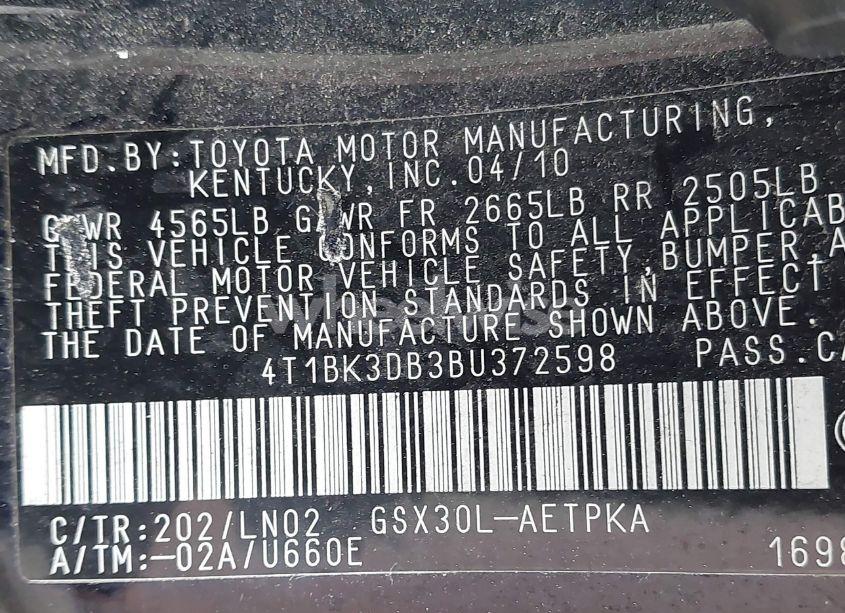 Photo 9 of 2011 Toyota Avalon LIMITED (VIN 4T1BK3DB3BU372598)