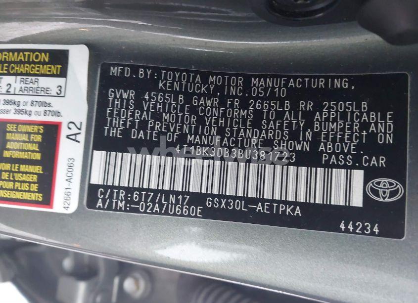 Photo 9 of 2011 Toyota Avalon LIMITED (VIN 4T1BK3DB3BU381723)