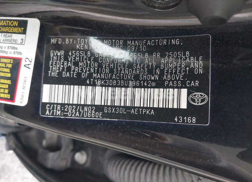Photo 9 of 2011 Toyota Avalon LIMITED (VIN 4T1BK3DB3BU396142)