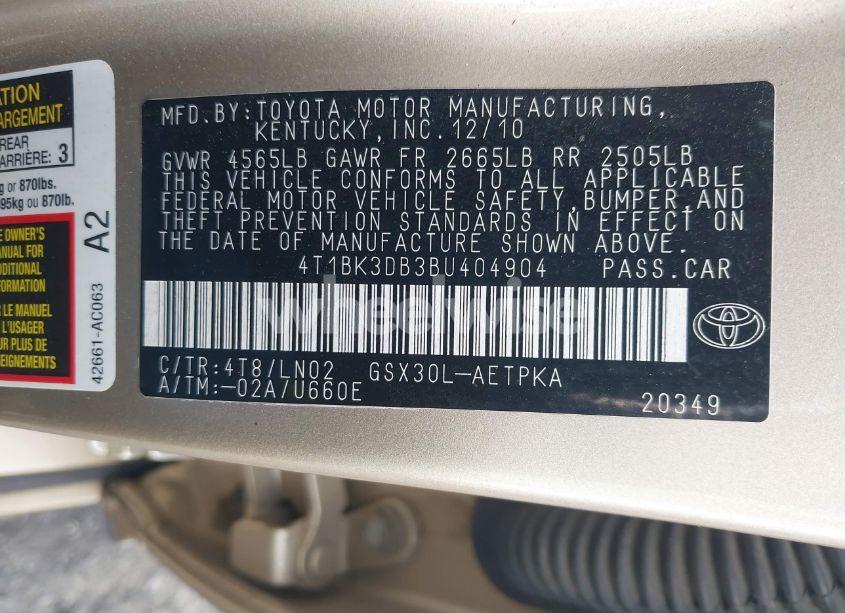 Photo 9 of 2011 Toyota Avalon LIMITED (VIN 4T1BK3DB3BU404904)