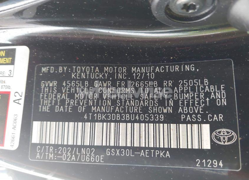 Photo 9 of 2011 Toyota Avalon LIMITED (VIN 4T1BK3DB3BU405339)