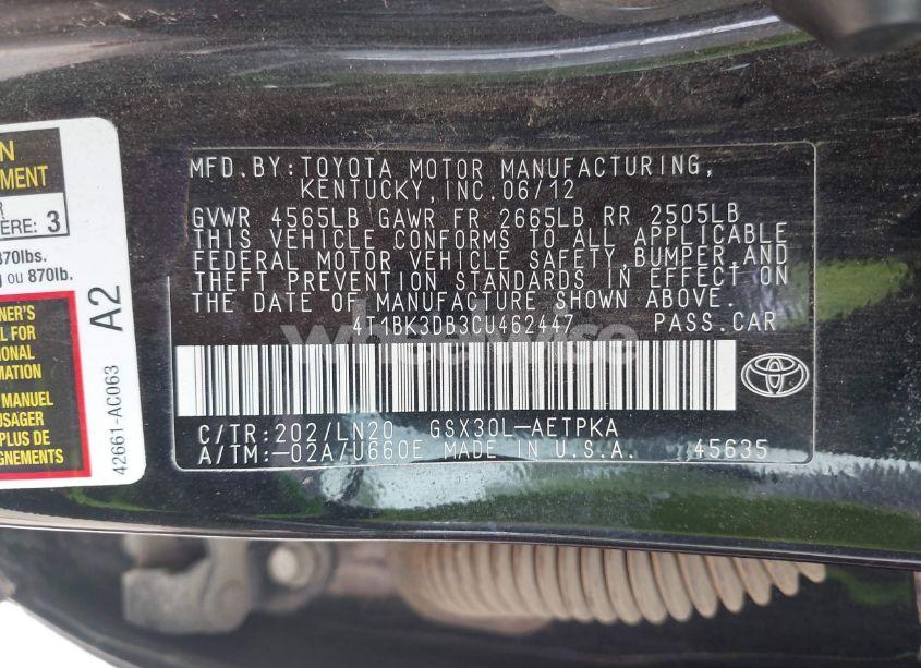 Photo 9 of 2012 Toyota Avalon LIMITED (VIN 4T1BK3DB3CU462447)