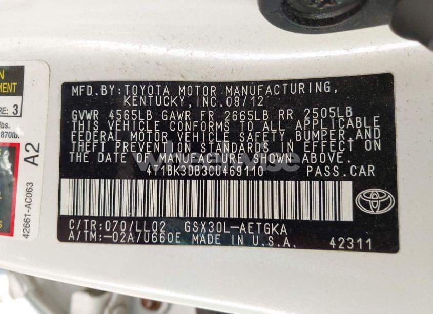 Photo 9 of 2012 Toyota Avalon (VIN 4T1BK3DB3CU469110)