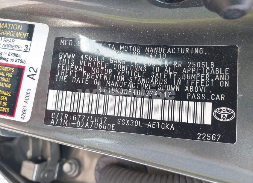 Photo 9 of 2011 Toyota Avalon (VIN 4T1BK3DB4BU374117)