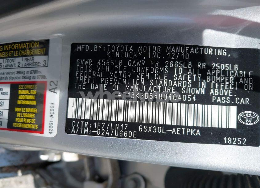 Photo 9 of 2011 Toyota Avalon LIMITED (VIN 4T1BK3DB4BU404054)