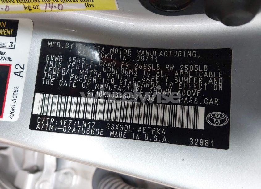 Photo 9 of 2011 Toyota Avalon LIMITED (VIN 4T1BK3DB4BU431738)