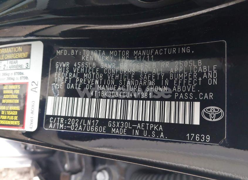 Photo 9 of 2012 Toyota Avalon LIMITED (VIN 4T1BK3DB4CU441381)