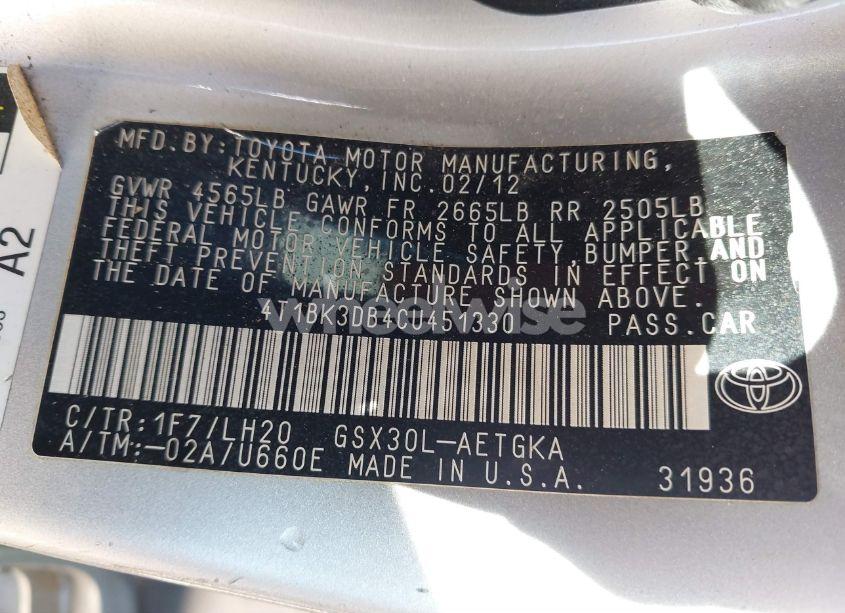 Photo 9 of 2012 Toyota Avalon (VIN 4T1BK3DB4CU451330)