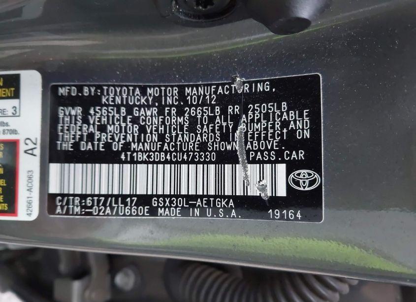Photo 9 of 2012 Toyota Avalon (VIN 4T1BK3DB4CU473330)