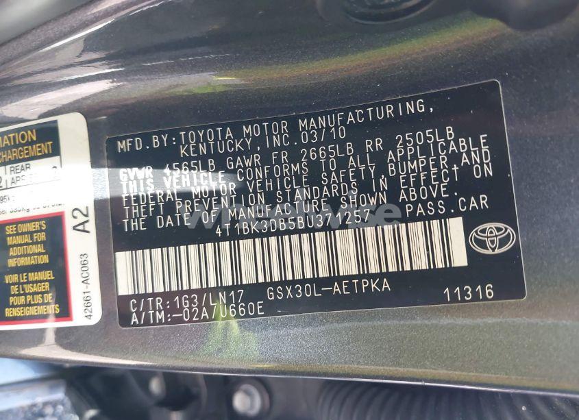 Photo 9 of 2011 Toyota Avalon LIMITED (VIN 4T1BK3DB5BU371257)