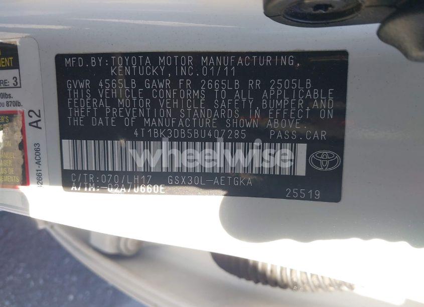 Photo 9 of 2011 Toyota Avalon (VIN 4T1BK3DB5BU407285)