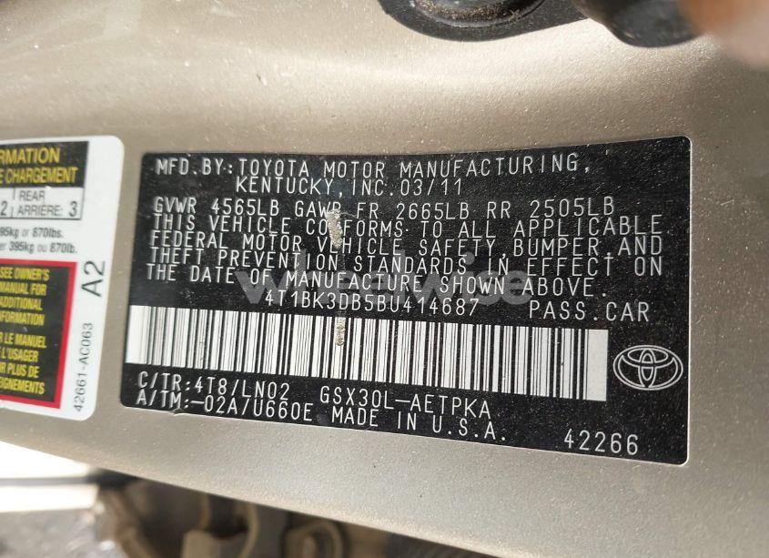 Photo 9 of 2011 Toyota Avalon LIMITED (VIN 4T1BK3DB5BU414687)
