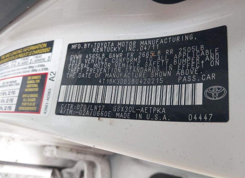 Photo 9 of 2011 Toyota Avalon LIMITED (VIN 4T1BK3DB5BU420215)