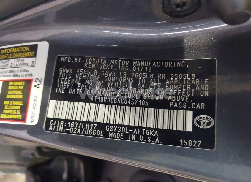 Photo 9 of 2012 Toyota Avalon LIMITED (VIN 4T1BK3DB5CU457105)
