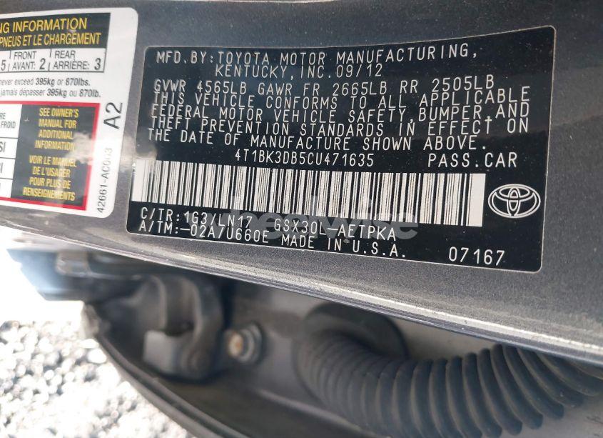 Photo 9 of 2012 Toyota Avalon LIMITED (VIN 4T1BK3DB5CU471635)