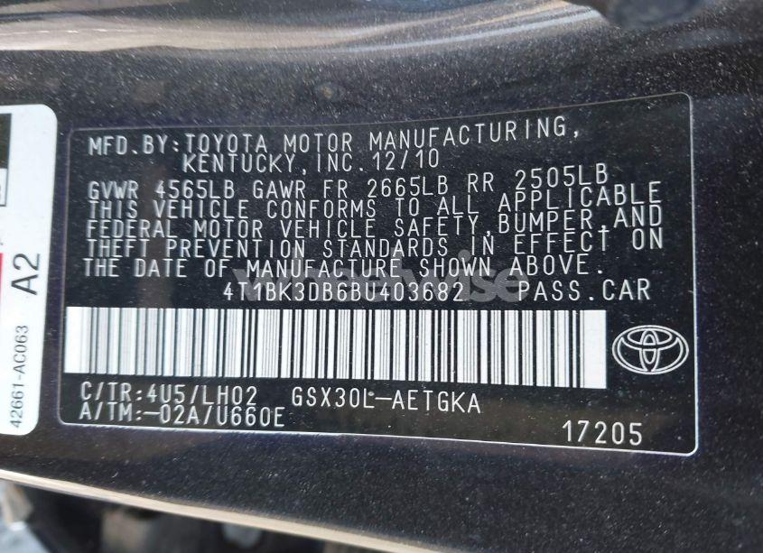 Photo 9 of 2011 Toyota Avalon (VIN 4T1BK3DB6BU403682)