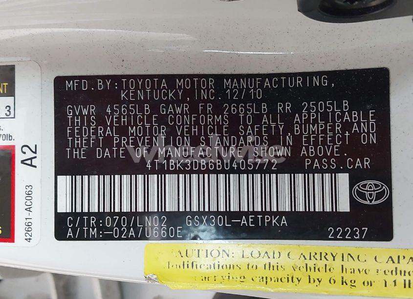 Photo 9 of 2011 Toyota Avalon LIMITED (VIN 4T1BK3DB6BU405772)