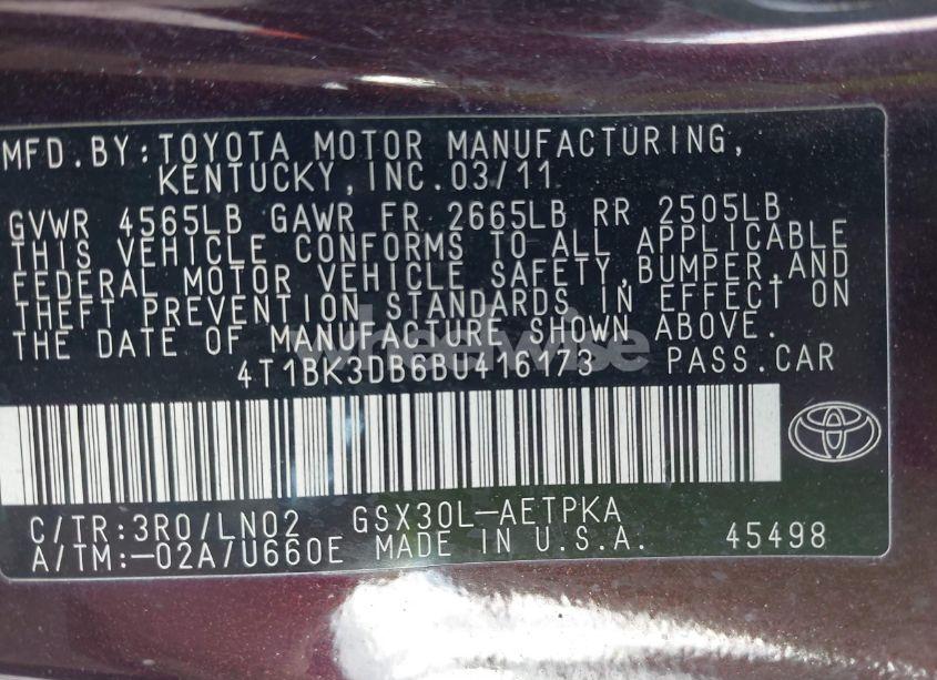 Photo 9 of 2011 Toyota Avalon LIMITED (VIN 4T1BK3DB6BU416173)