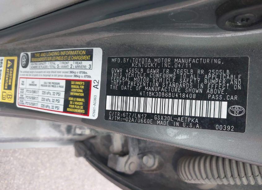 Photo 9 of 2011 Toyota Avalon LIMITED (VIN 4T1BK3DB6BU418408)