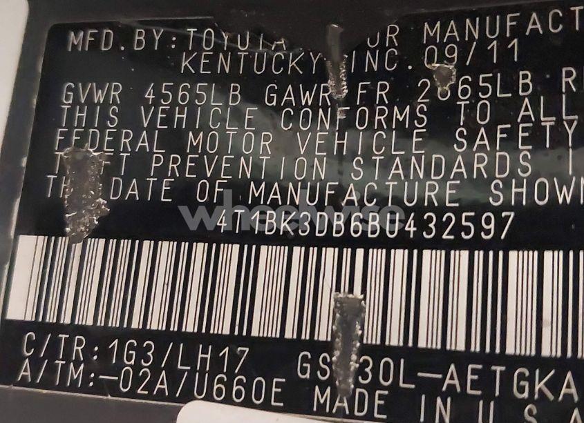 Photo 9 of 2011 Toyota Avalon (VIN 4T1BK3DB6BU432597)