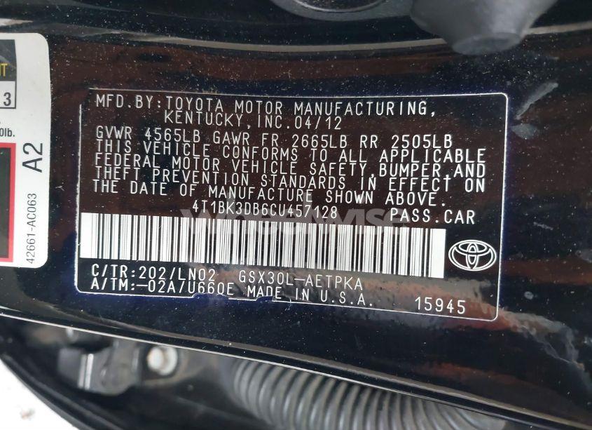 Photo 9 of 2012 Toyota Avalon LIMITED (VIN 4T1BK3DB6CU457128)