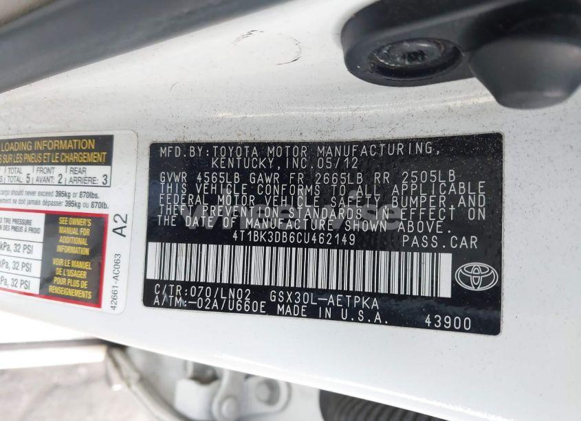 Photo 9 of 2012 Toyota Avalon LIMITED (VIN 4T1BK3DB6CU462149)