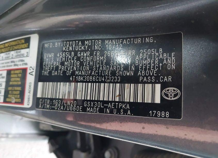 Photo 9 of 2012 Toyota Avalon LIMITED (VIN 4T1BK3DB6CU473233)