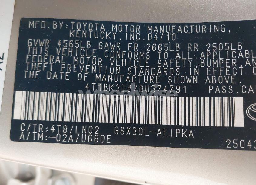 Photo 9 of 2011 Toyota Avalon LIMITED (VIN 4T1BK3DB7BU374791)