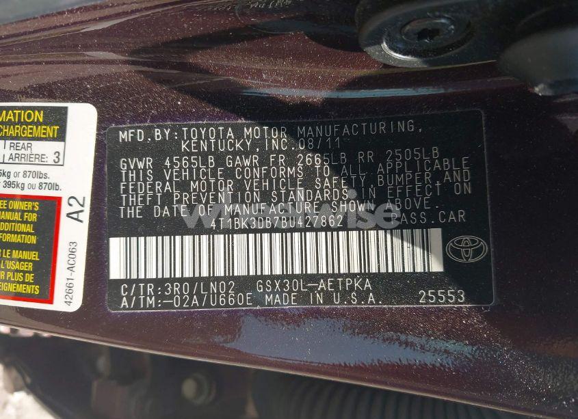 Photo 9 of 2011 Toyota Avalon LIMITED (VIN 4T1BK3DB7BU427862)