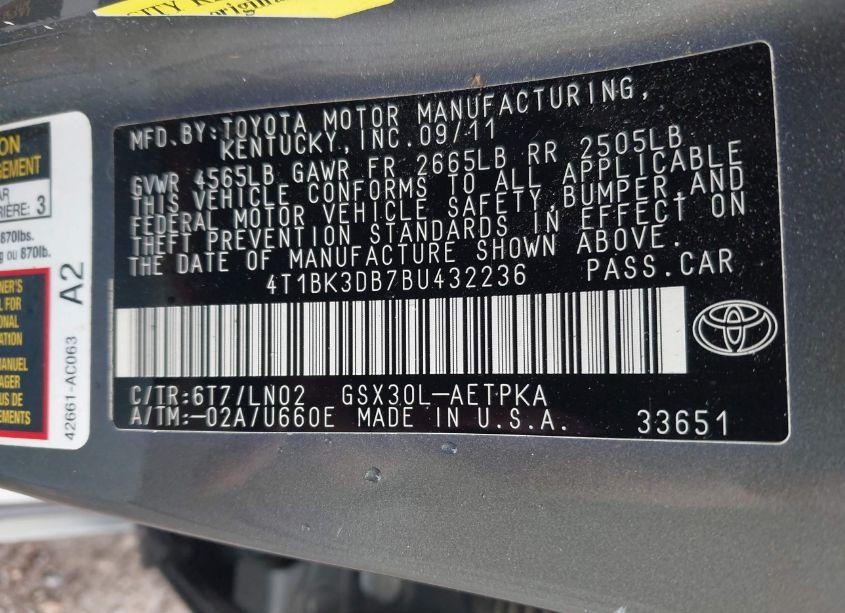 Photo 9 of 2011 Toyota Avalon LIMITED (VIN 4T1BK3DB7BU432236)