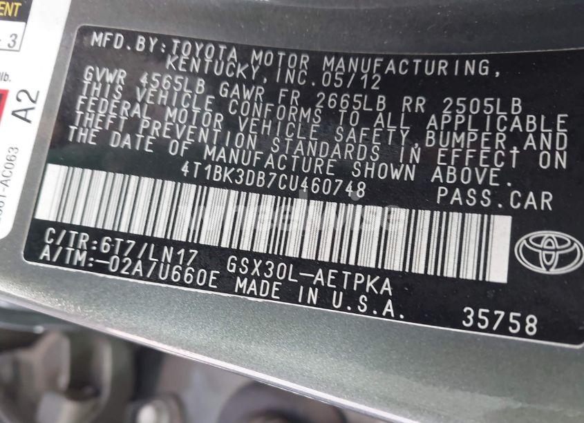 Photo 9 of 2012 Toyota Avalon LIMITED (VIN 4T1BK3DB7CU460748)