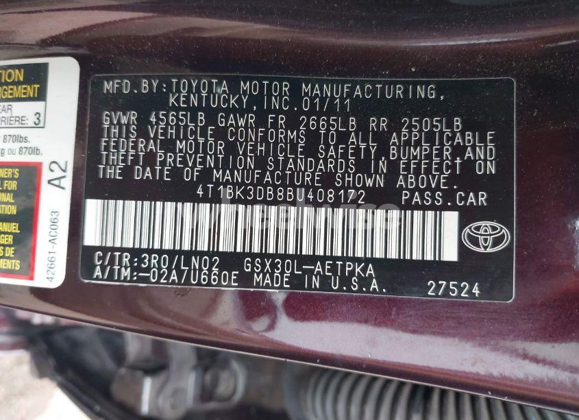 Photo 9 of 2011 Toyota Avalon LIMITED (VIN 4T1BK3DB8BU408172)