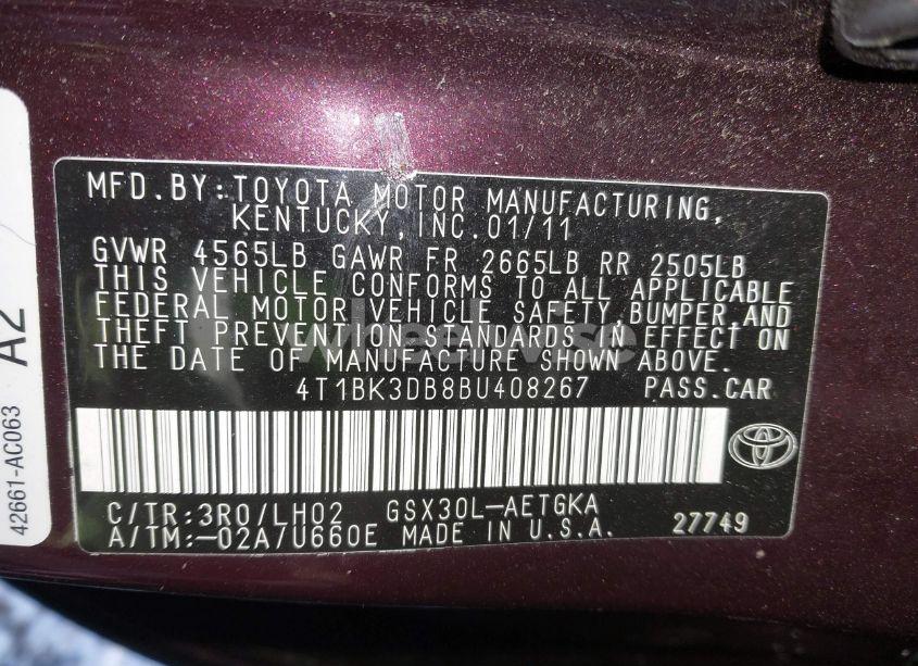 Photo 9 of 2011 Toyota Avalon (VIN 4T1BK3DB8BU408267)