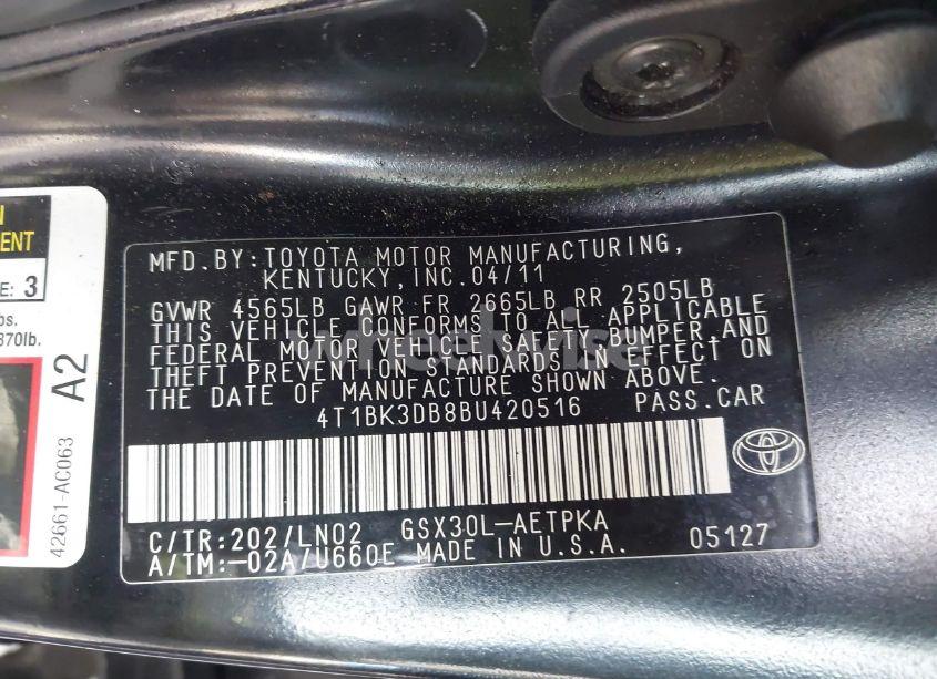 Photo 9 of 2011 Toyota Avalon LIMITED (VIN 4T1BK3DB8BU420516)