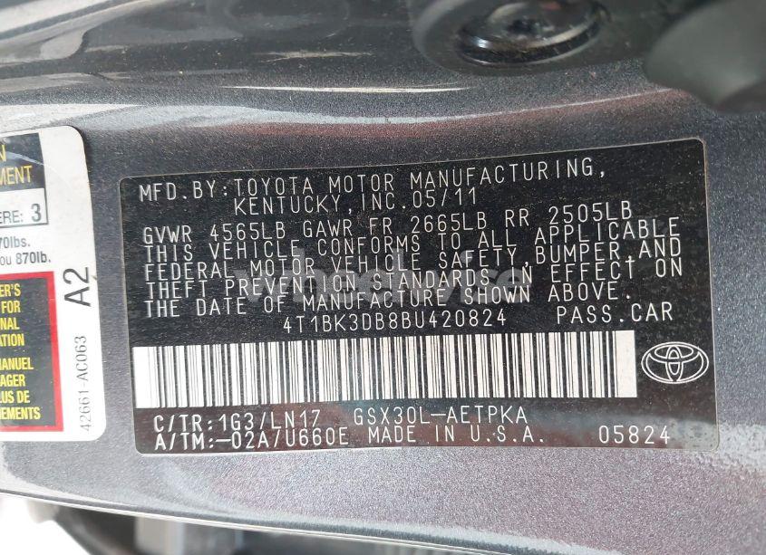 Photo 9 of 2011 Toyota Avalon LIMITED (VIN 4T1BK3DB8BU420824)