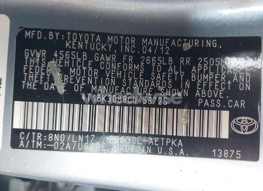 Photo 9 of 2012 Toyota Avalon LIMITED (VIN 4T1BK3DB8CU456725)