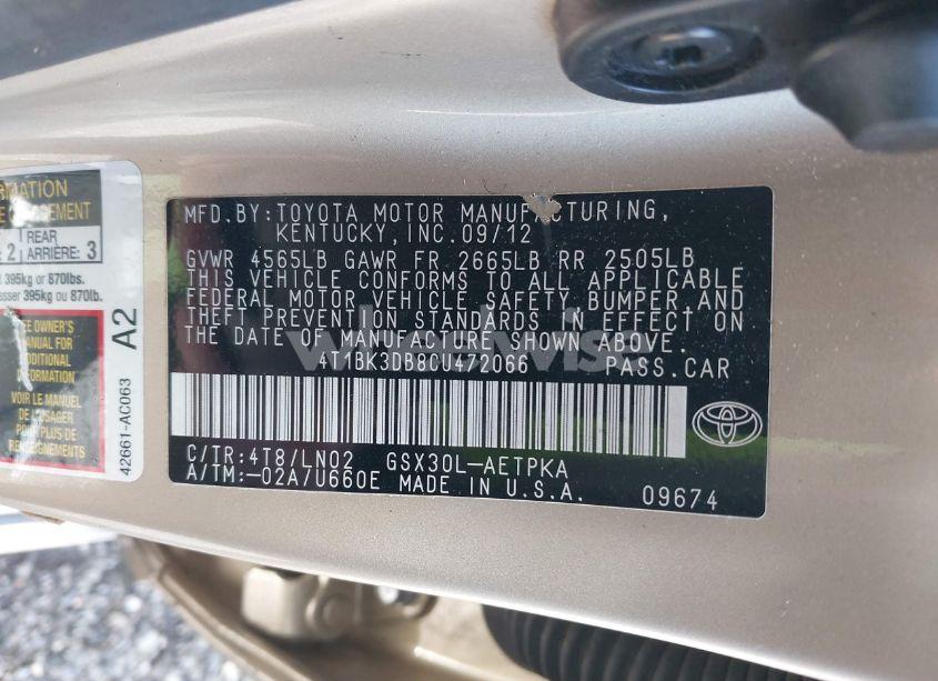 Photo 9 of 2012 Toyota Avalon LIMITED (VIN 4T1BK3DB8CU472066)