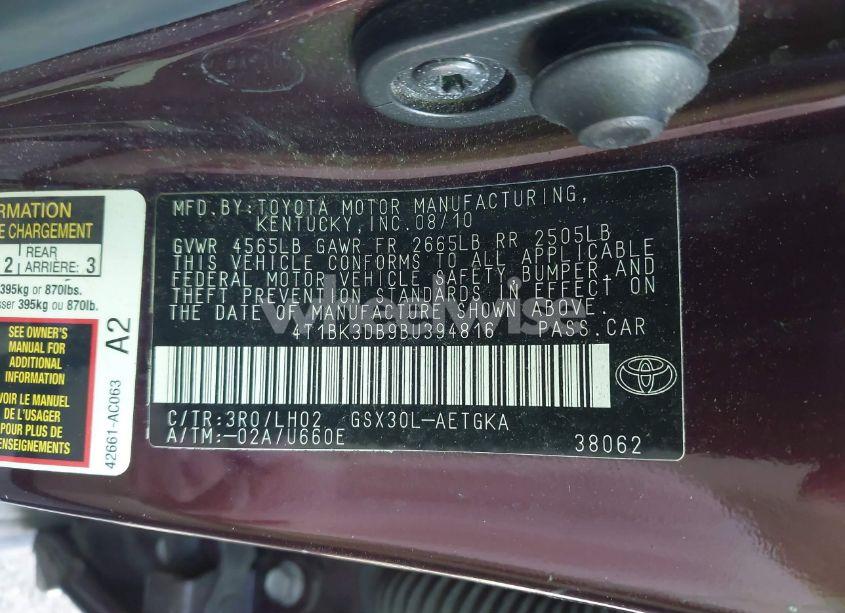 Photo 9 of 2011 Toyota Avalon (VIN 4T1BK3DB9BU394816)
