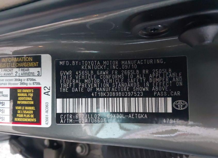 Photo 9 of 2011 Toyota Avalon (VIN 4T1BK3DB9BU397523)