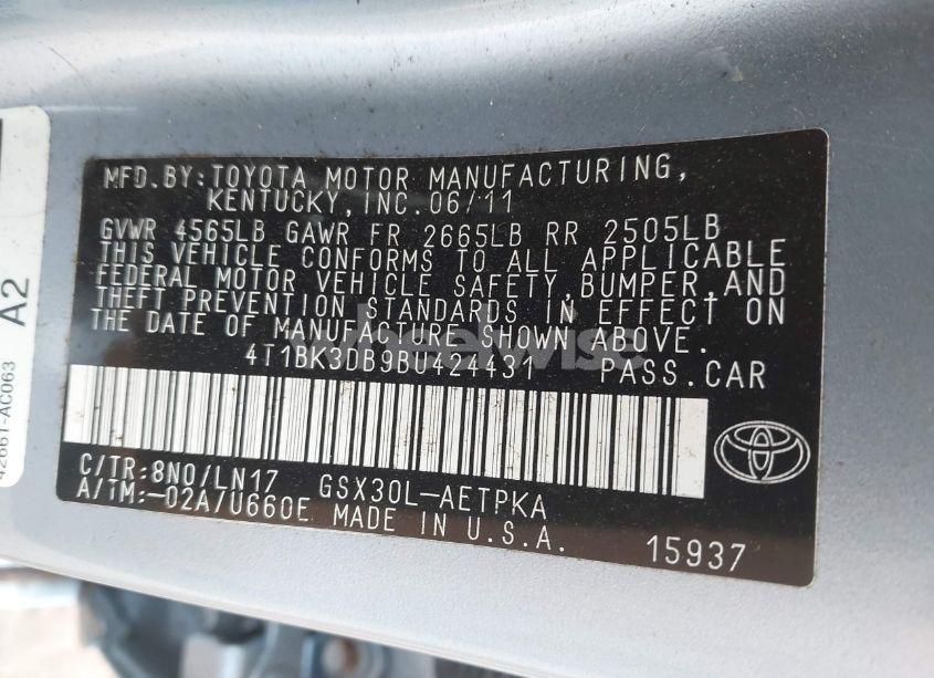 Photo 9 of 2011 Toyota Avalon LIMITED (VIN 4T1BK3DB9BU424431)