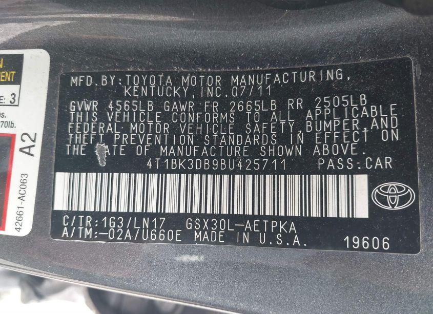 Photo 9 of 2011 Toyota Avalon LIMITED (VIN 4T1BK3DB9BU425711)