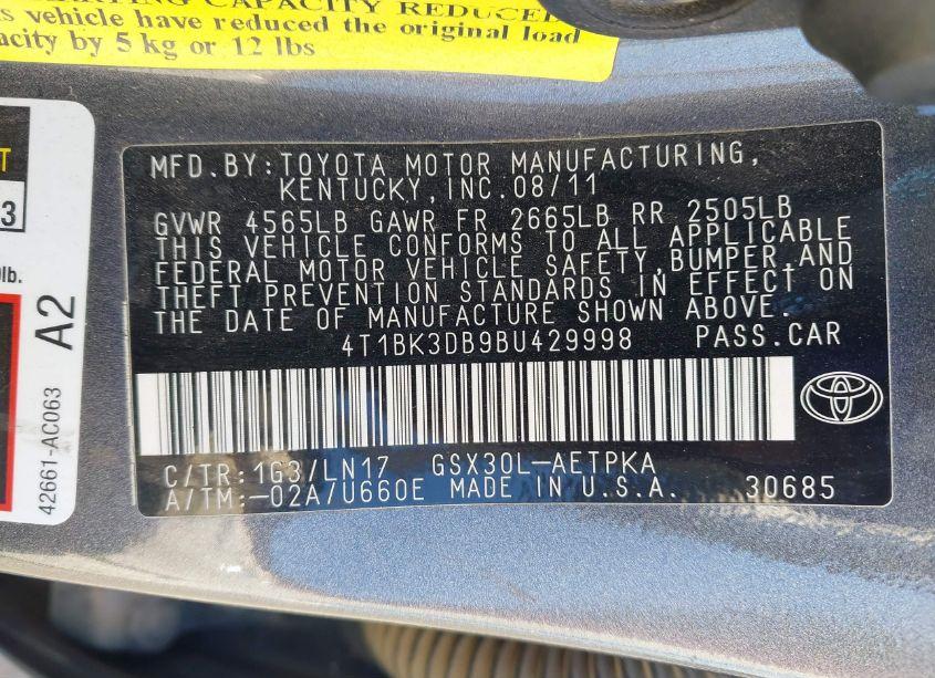 Photo 9 of 2011 Toyota Avalon LIMITED (VIN 4T1BK3DB9BU429998)