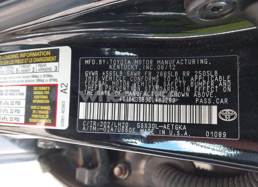 Photo 9 of 2012 Toyota Avalon (VIN 4T1BK3DB9CU463263)