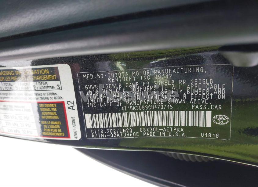 Photo 9 of 2012 Toyota Avalon (VIN 4T1BK3DB9CU470715)