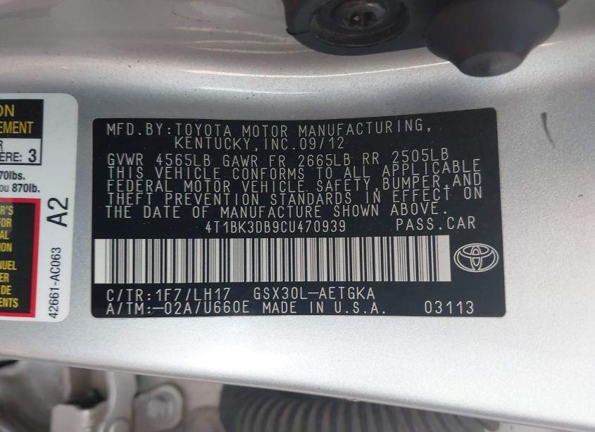 Photo 9 of 2012 Toyota Avalon (VIN 4T1BK3DB9CU470939)