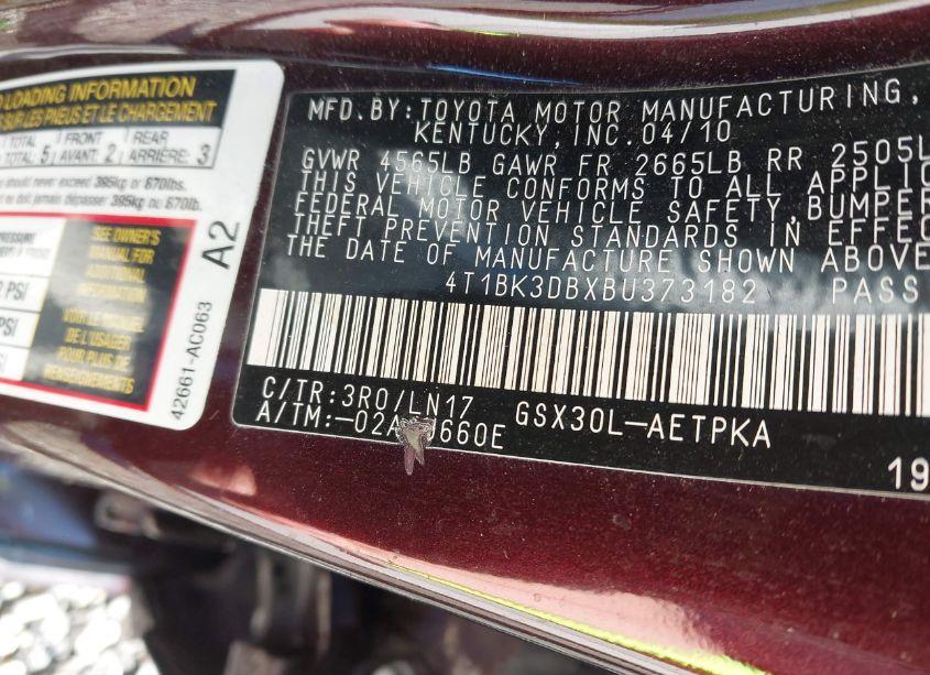 Photo 9 of 2011 Toyota Avalon LIMITED (VIN 4T1BK3DBXBU373182)