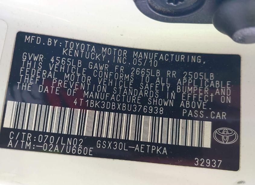 Photo 9 of 2011 Toyota Avalon LIMITED (VIN 4T1BK3DBXBU376938)